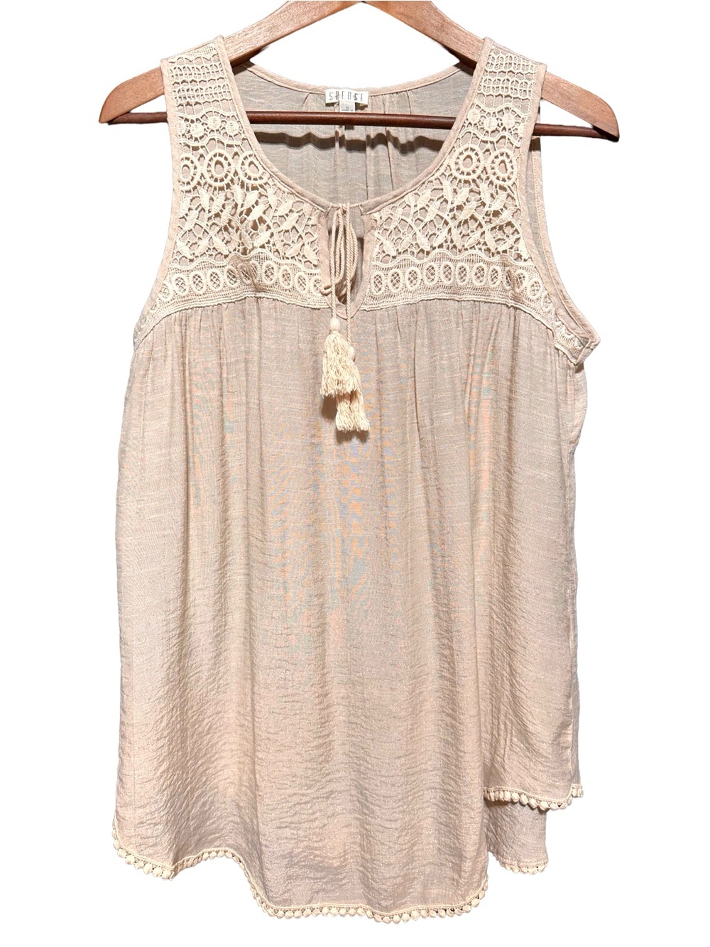 SPENSE Crochet Lace Tassel Boho Poetcore Cottagecore Tunic Tank